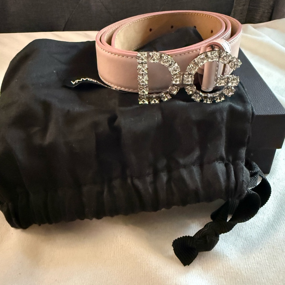 Dolce & Gabbana Pink Belt with Crystal DG Logo